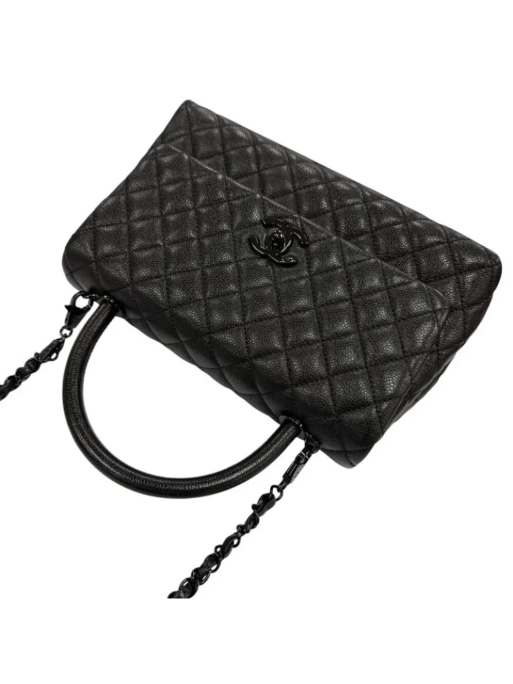 Chanel Coco Handle 29 Large Top Caviar Leather Flap 2-Way Handbag Black
